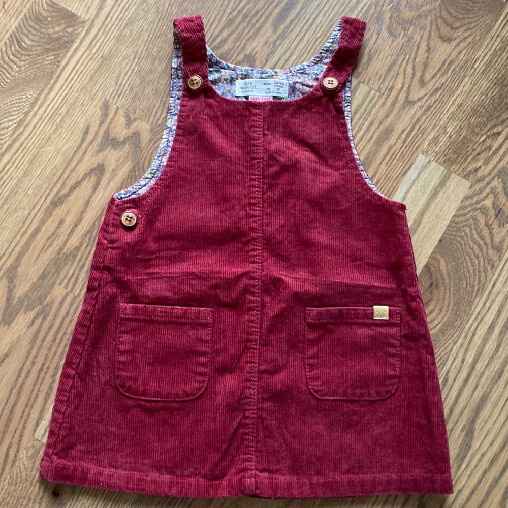 Zara Baby 18-24mo cotton corduroy pinafore dress in burgundy